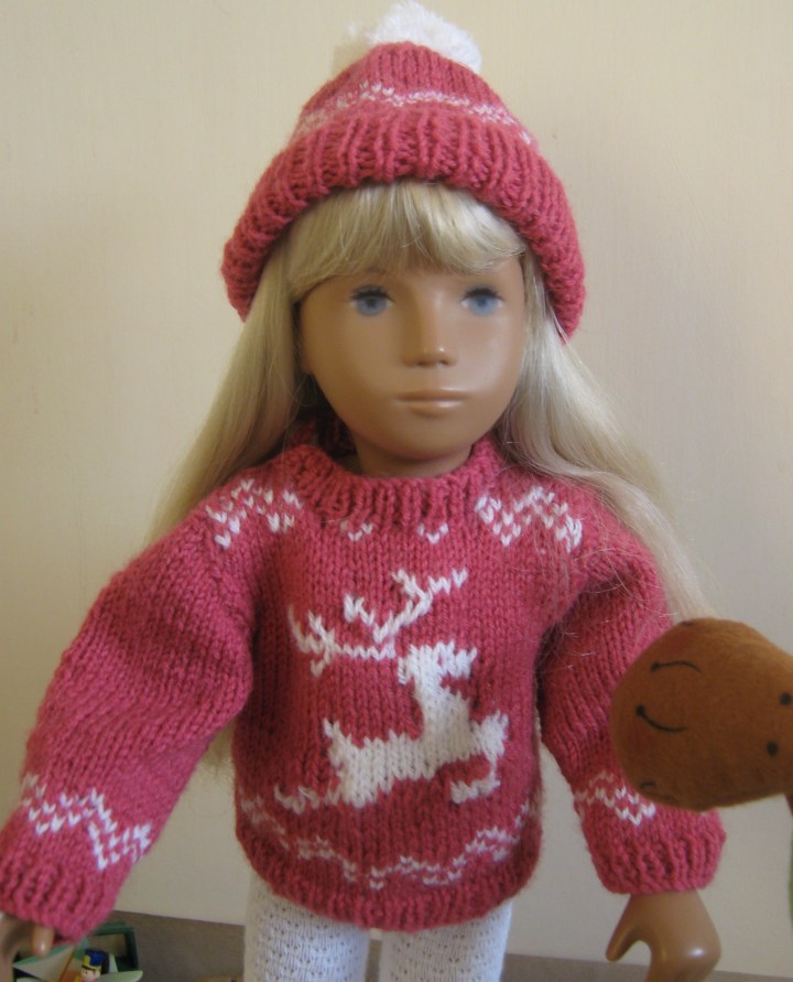 Gracie in knits with reindeer 4